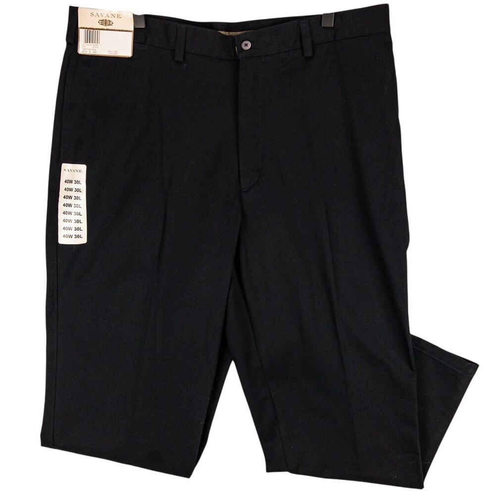 Savane Chinos Flat Front Pants Men's 40x30 (38x30) Classic Fit Black NWT